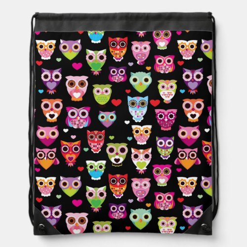 cute colourful owl kids pattern drawstring bag