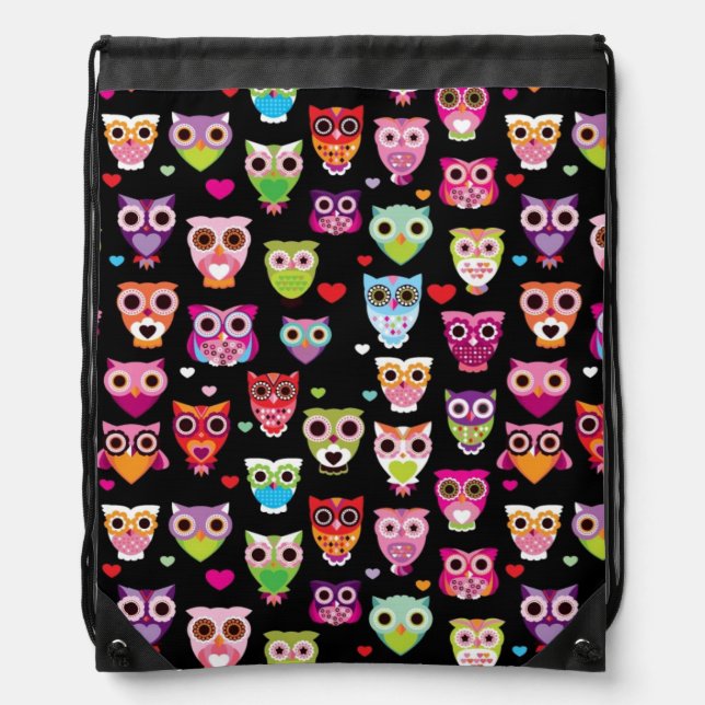cute colourful owl kids pattern drawstring bag (Front)