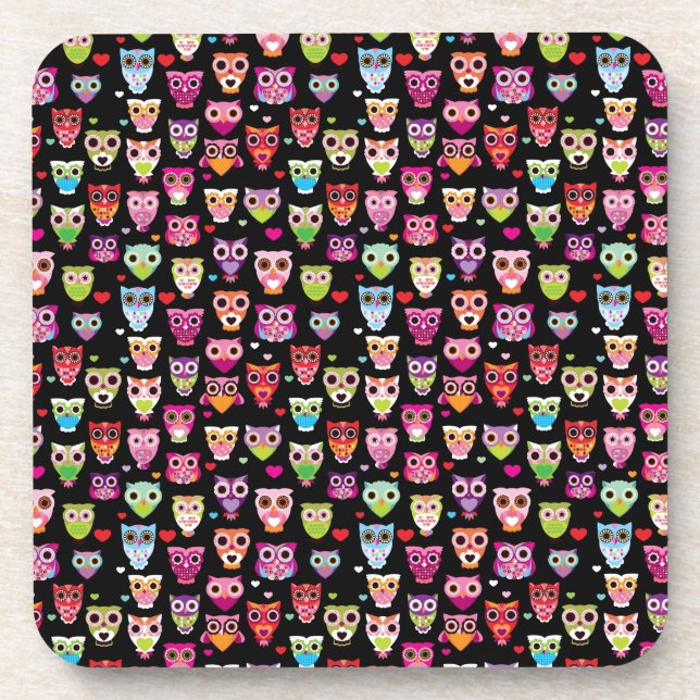 cute colourful owl kids pattern drink coaster (Front)