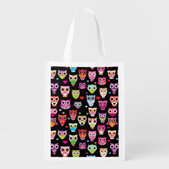cute colourful owl kids pattern grocery bag (Front)