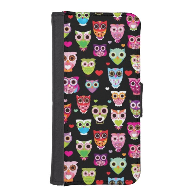 cute colourful owl kids pattern iPhone wallet case (Front)