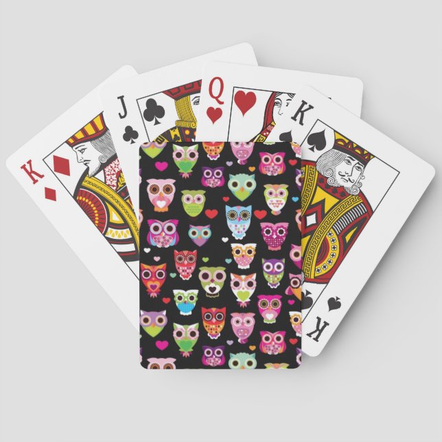 cute colourful owl kids pattern poker cards (Back)