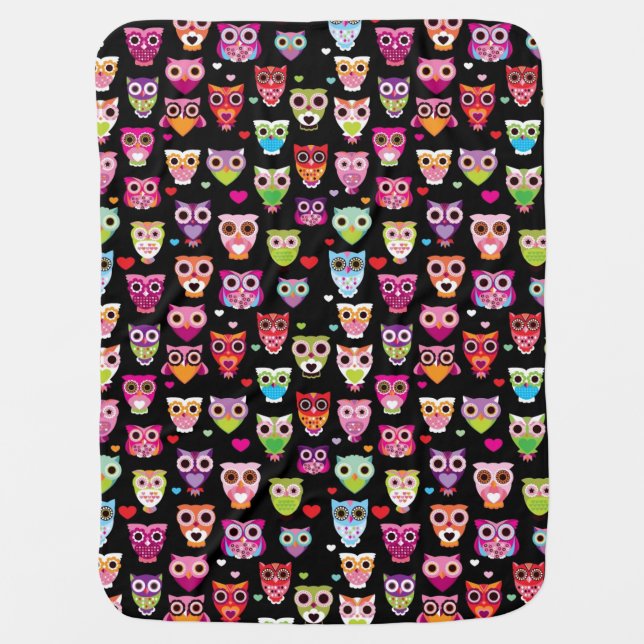 cute colourful owl kids pattern receiving blanket (Front)