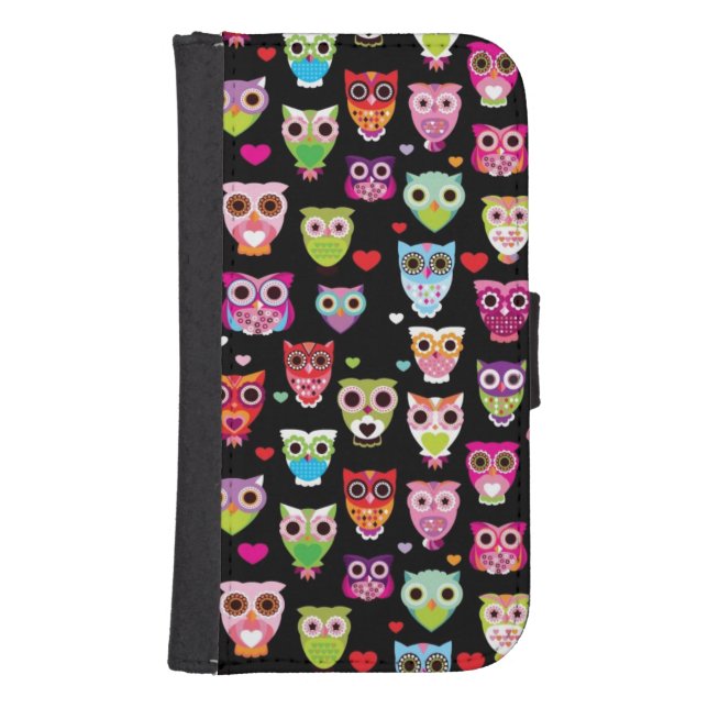 cute colourful owl kids pattern samsung galaxy wallet case (Front)