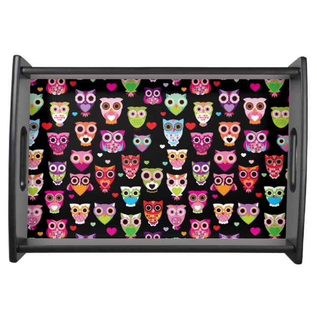 cute colourful owl kids pattern serving tray (Front)