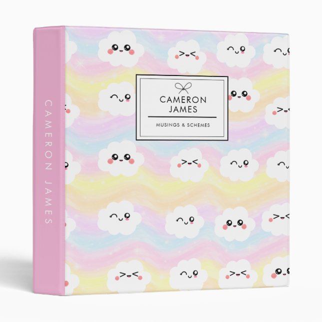 Cute Colourful Pastel Kawaii Clouds Pattern 3 Ring Binder (Front/Spine)