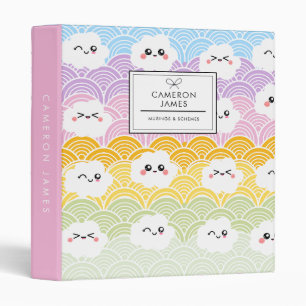 Cute Colourful Pastel Kawaii Clouds Pattern 3 Ring Binder