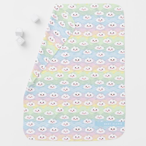 Cute Colourful Pastel Waves Kawaii Clouds Pattern Baby Blanket