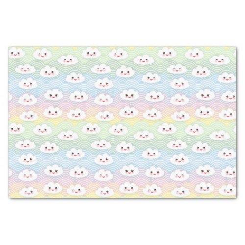 Cute Colourful Pastel Waves Kawaii Clouds Pattern Tissue Paper