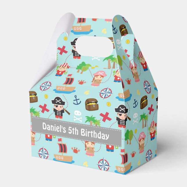 Cute Colourful Pirate Pattern Kids Birthday Party Favor Boxes (Front Side)
