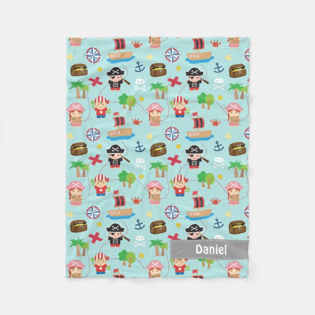 Cute Colourful Pirate Pattern Kids Room Decor Fleece Blanket (Front)