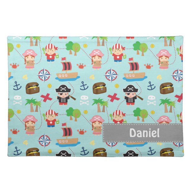 Cute Colourful Pirate Treasure Pattern For Kids Cloth Placemat (Front)
