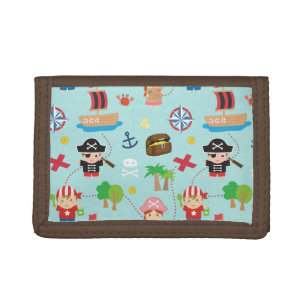 Cute Colourful Pirate Treasure Pattern For Kids Trifold Wallet