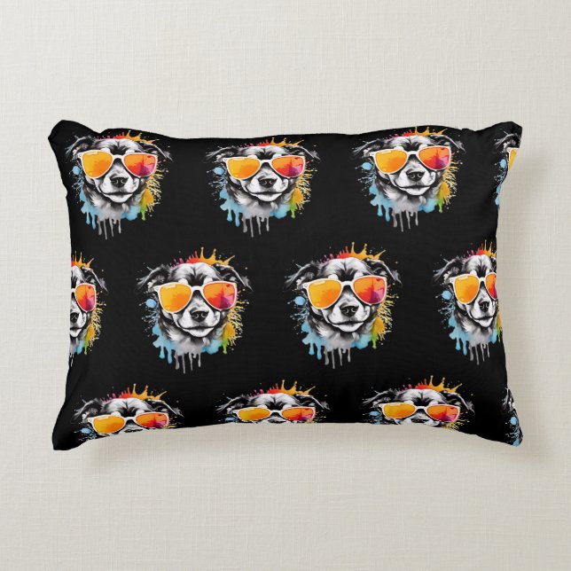 Cute colourful Puppy with sunglasses splash  Accent Pillow (Front)