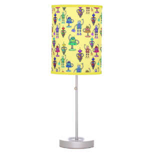 Cute colourful robots on yellow background table lamp