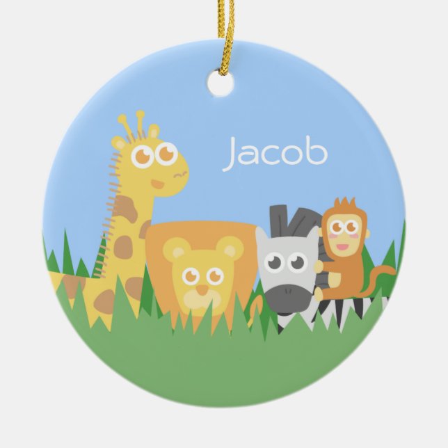 Cute Colourful Safari Animals Kids Room Decor Ceramic Ornament (Front)