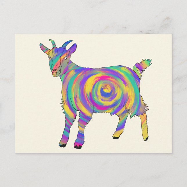 Cute Colourful Spiral Goat Funny Quirky Animal Art Postcard (Front)