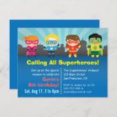 Cute Colourful Superhero Birthday Party Invitation (Front/Back)