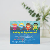 Cute Colourful Superhero Birthday Party Invitation (Standing Front)