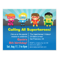 Cute Colourful Superhero Birthday Party Invitation