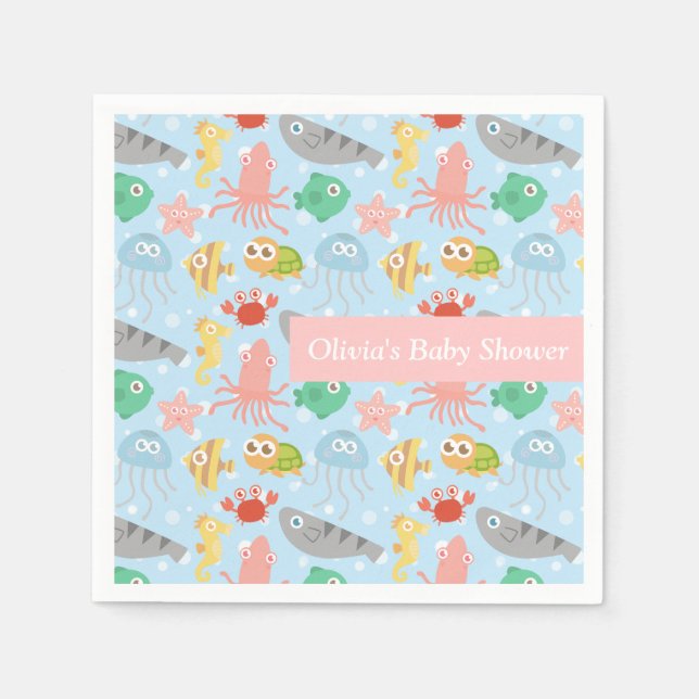 Cute Colourful Under the Sea Party Supplies Paper Napkins (Front)
