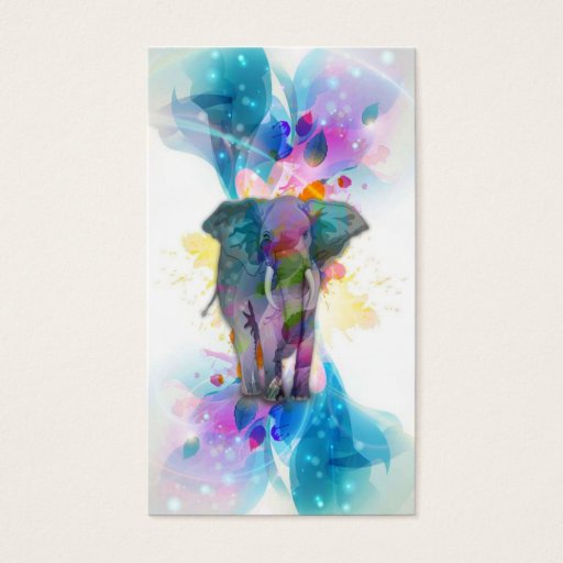 Customizable cute colourful watercolours splatters elephant business card template