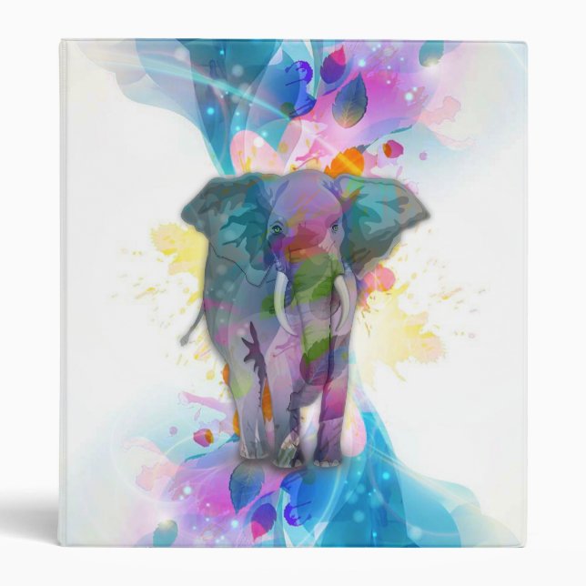cute colourful watercolours splatters elephant binder (Front)