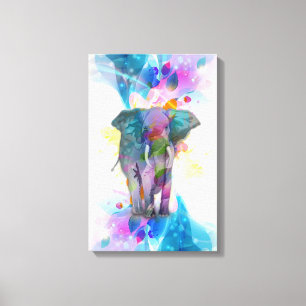 cute colourful watercolours splatters elephant canvas print
