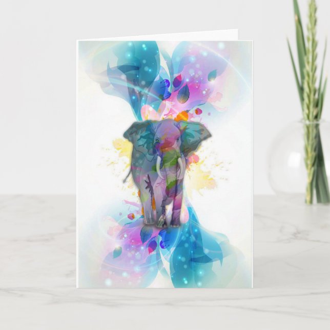 cute colourful watercolours splatters elephant card (Front)