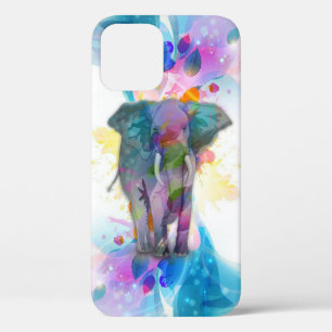 cute colourful watercolours splatters elephant iPhone 12 pro case