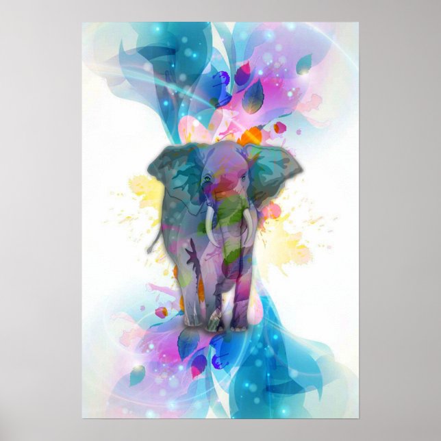 cute colourful watercolours splatters elephant poster (Front)
