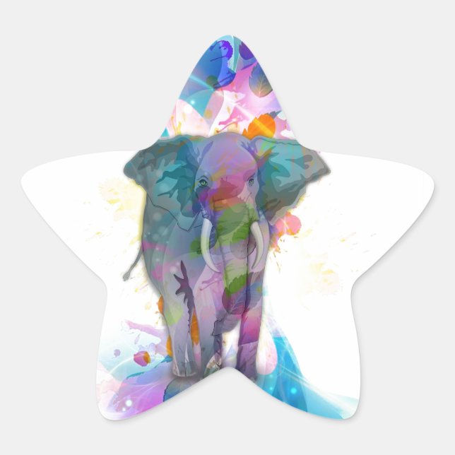 cute colourful watercolours splatters elephant star sticker (Front)