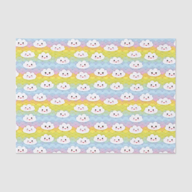Cute Colourful Waves Kawaii Emoji Clouds Pattern Tissue Paper (Front)