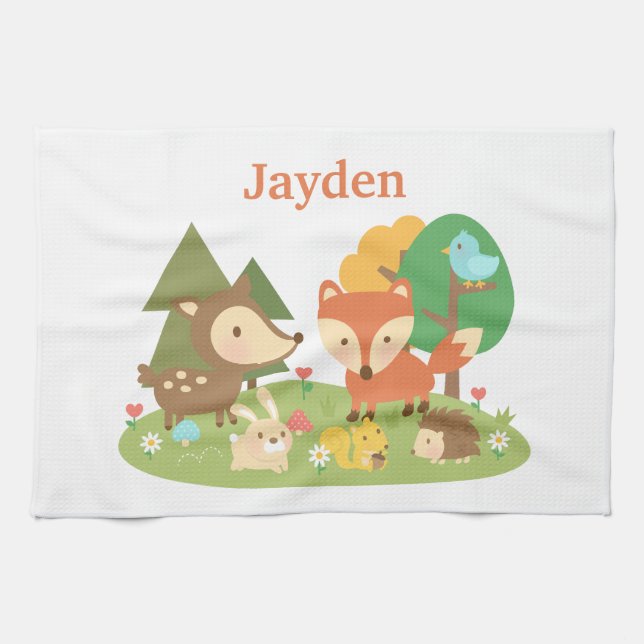 Cute Colourful Woodland Animal For Kids Kitchen Towel (Horizontal)
