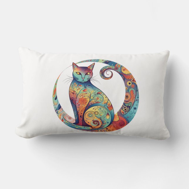 cute colurful cat design  lumbar pillow (Front)