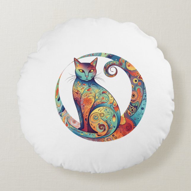 cute colurful cat design  round pillow (Front)