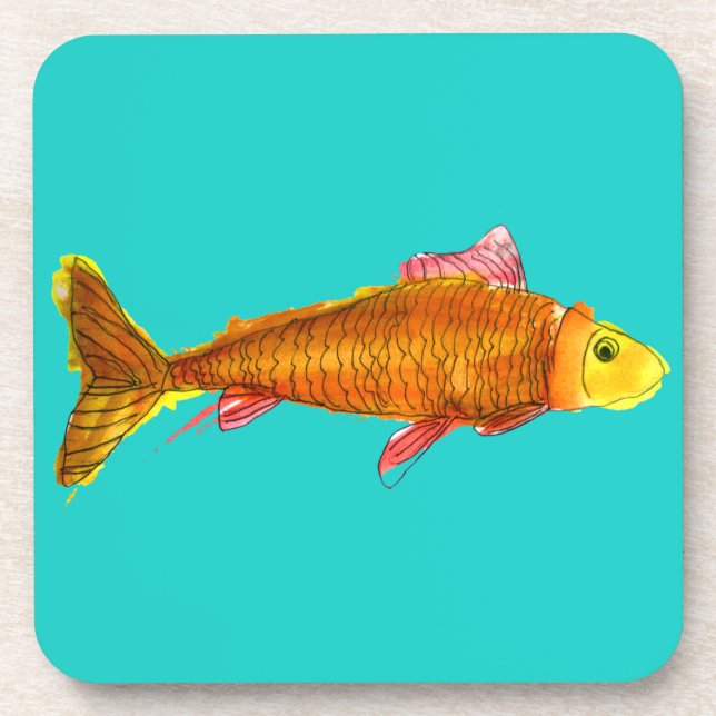 Cute comet goldfish pop art illustration beverage coaster (Front)