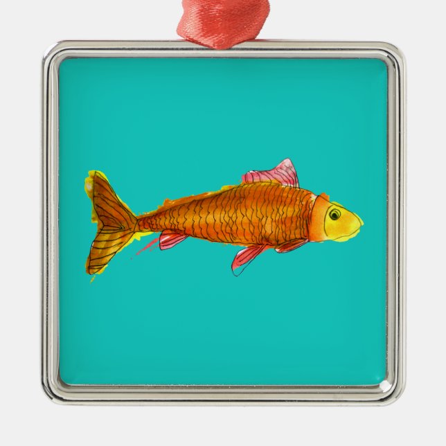 Cute comet goldfish pop art illustration metal ornament (Front)