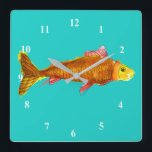 Cute comet goldfish pop art illustration square wall clock<br><div class="desc">From an original art illustration by Zoe Tuong of cute comet pet goldfish in orange and yellow swimming in a tank or pond.  Aquatic animal theme for pet goldfish lovers and fish and aquarium hobby lovers everywhere.</div>