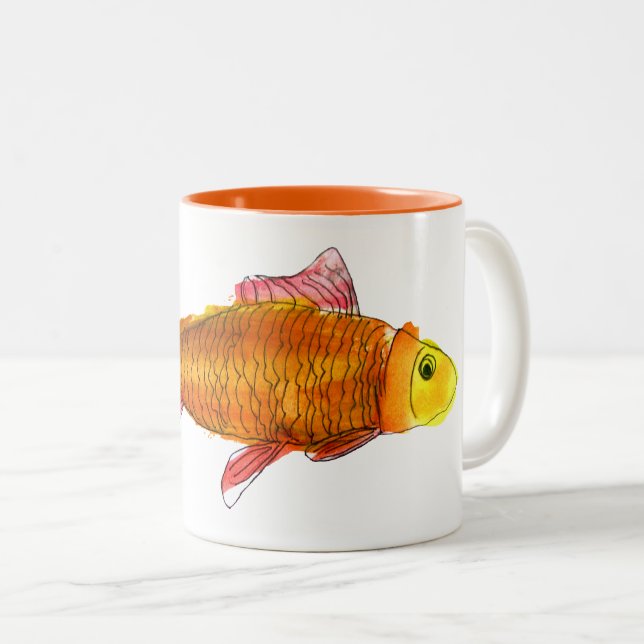 Cute comet goldfish pop art illustration Two-Tone coffee mug (Front Right)
