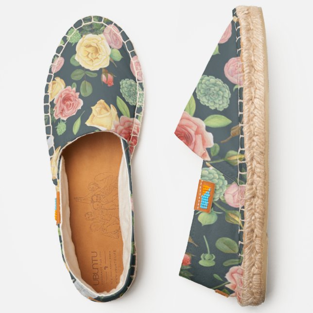 Cute Comfortable Pink Yellow Flowers Green Women's Espadrilles (Side)