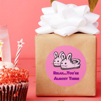 Cute, Comfy Motivation Pink Bunny Rabbit Slippers Classic Round Sticker