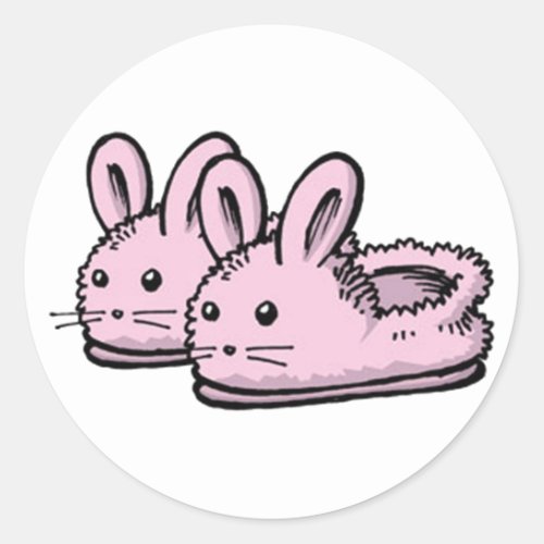 Cute Comfy Motivation Pink Bunny Rabbit Slippers Classic Round Sticker
