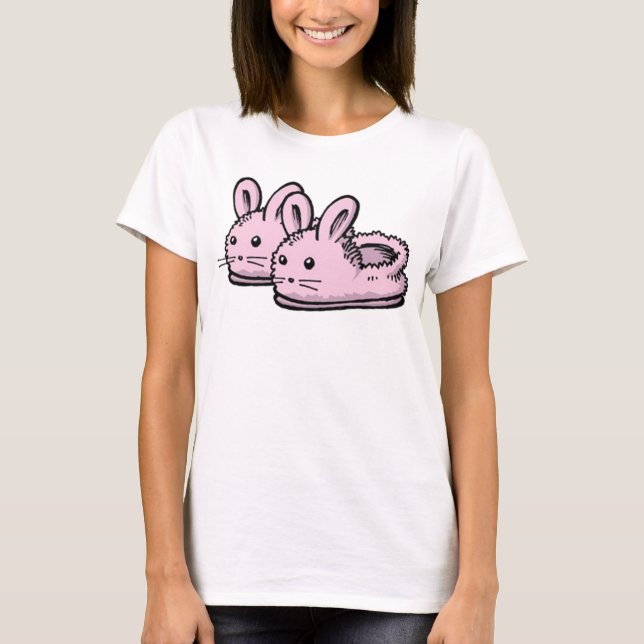 Cute, Comfy Motivation Pink Bunny Rabbit Slippers T-Shirt (Front)