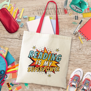 Cute Comic Book Style Reading is my Superpower Tote Bag