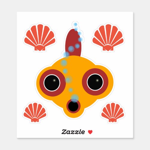 Cute Comic Googly Eyed Goldfish Bubbles and Shells Sticker