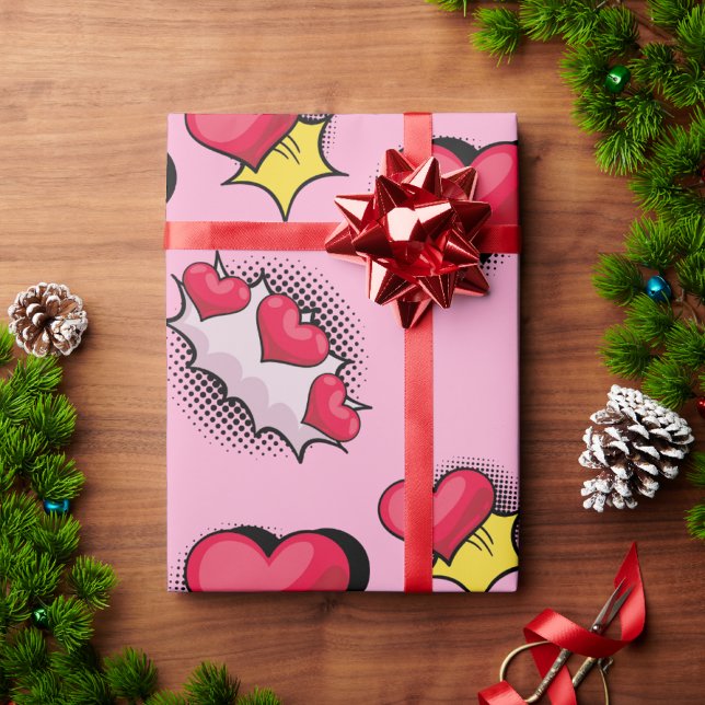 Cute Comic Heart Valentine Wrapping Paper | Love  (Creator Uploaded)