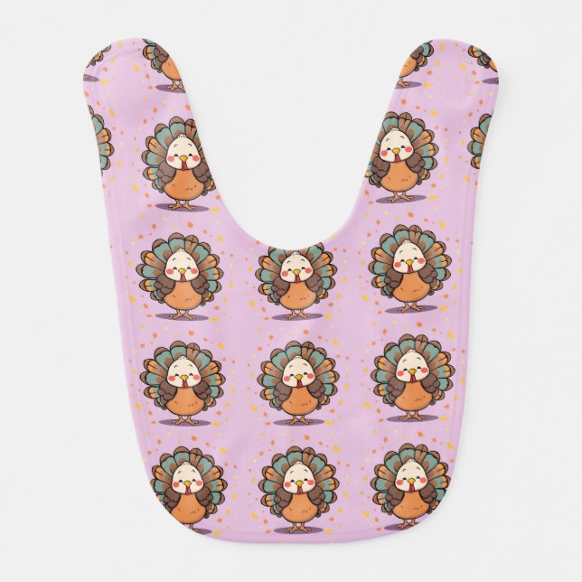 Cute Comic Thanksgiving Turkey Baby Bib (Front)