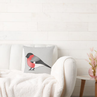 Cute Common Bullfinch Cartoon Bird Illustration Throw Pillow