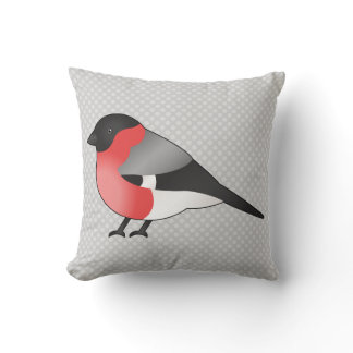 Cute Common Bullfinch Cartoon Bird Illustration Throw Pillow